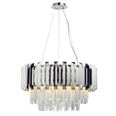  - Ceiling Pendant Light Clear Crystal & Polished Stainless Steel 6 X 40W E14