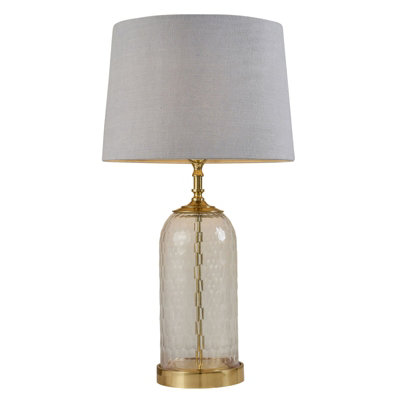 B&Q Table Lamp Solid Brass & Charcoal Linen 60W E27 Gls Base & Shade