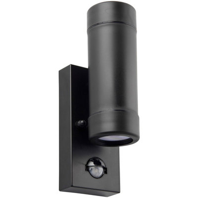 - Up & Down Ip44 Outdoor Wall Light With Pir Sensor2 X 7W Led Gu10Matt Black