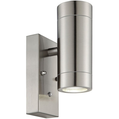 Outdoor Up & Down Ip44 Wall LightPhotocell2 X 7W Gu10 LedBrushed Steel from B&Q