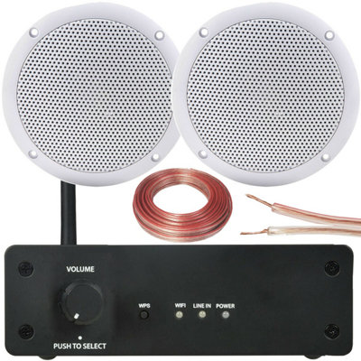 Loops Bathroom Wi Fi Ceiling Speaker Kit Wireless Amp & 2X 80W Moisture Resistant