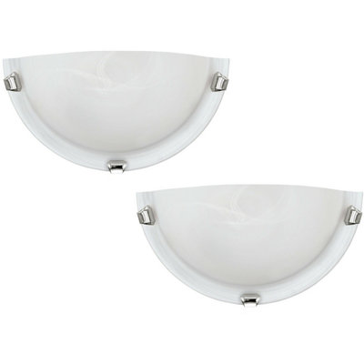Elegant 2 Pack Chrome Plated Wall Lights With White Alabaster Shades from B&Q