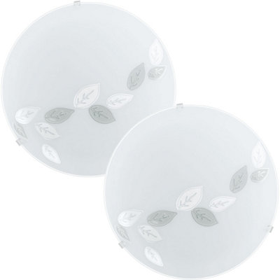  - Elegant 2-Pack Wall Flush Ceiling Light With Leaf Design And Satin Glass Shade
