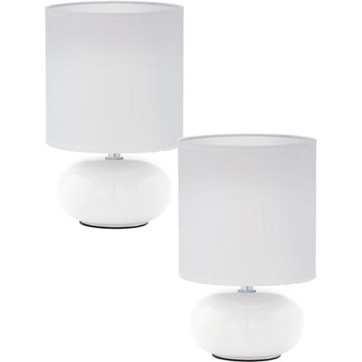  - Modern White Table Lamp Set With Fabric ShadeE14 Bulb Compatible