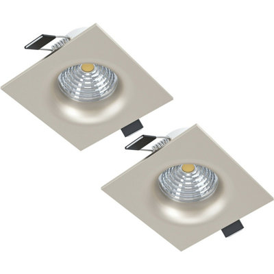 2 Pack Modern Satin Nickel Ceiling Flush Square Downlights With Built-In 6W Led Spotlight from B&Q