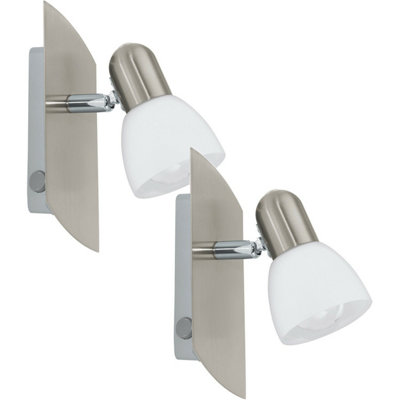 Set Of 2 Satin Nickel Wall Spot Lights With White Glass Shade E14 25W from B&Q