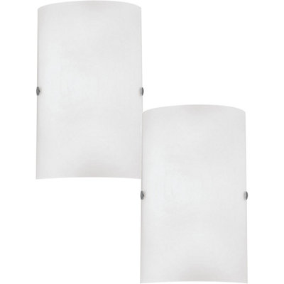  - Set Of 2 Modern Satin Nickel Wall Lights With White Glass Shades