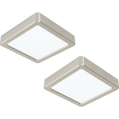  - Set Of 2 Modern Satin Nickel Ceiling Lights160mm Square Surface Mount 10.5W Led 4000K