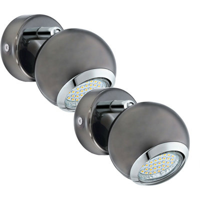 2 Pack Modern Round Wall Spot Lights With Nickel Chrome Finish And Gu10 Bulbs Included from B&Q