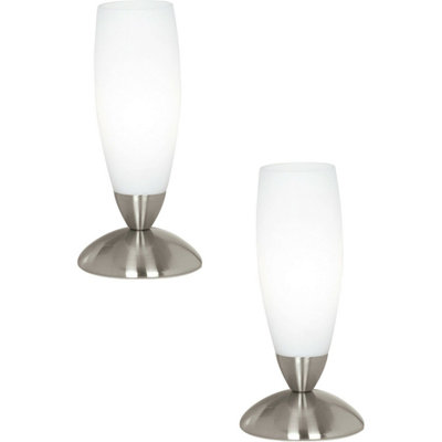 Loops 2 Pack Table Lamp Colour Satin Nickel Shade White Glass In Line Switch E14 40W - Image 3