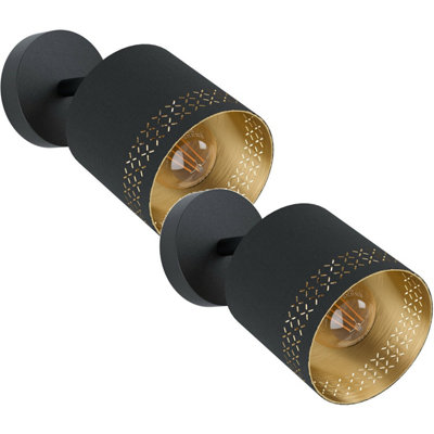  - Elegant Black And Gold Wall Light Sconce2 Pack With E27 Bulbs