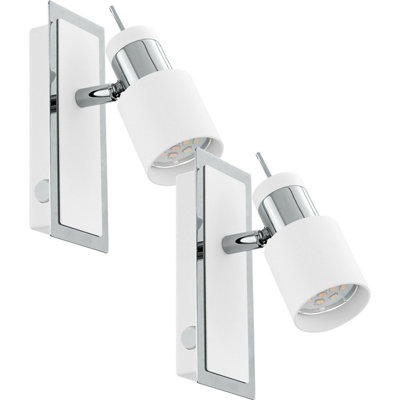 - 2 Pack Modern Chrome Plated Wall Lights With White Rocker Switch And Gu10 Bulbs