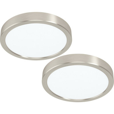 B&Q Satin Nickel Led Wall And Ceiling Fixture - 2 Pack, 210Mm Round, 16.5W, 4000K Brightness Light