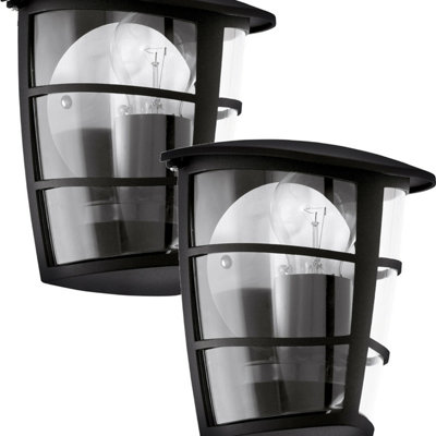 Set Of 2 Modern Black Ip44 Outdoor Wall Lanterns With E27 Bulb Holder from B&Q