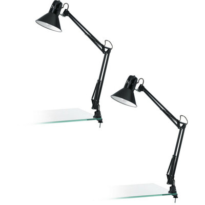 Set Of 2 Modern Shiny Black Steel Desk Lamps With Moveable Switch And E27 Bulbs from B&Q