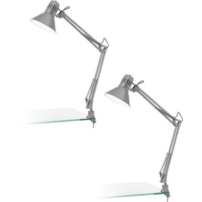  - Set Of 2 Modern Moveable Table Desk Lamps With E27 Socket In Silver Steel Finish
