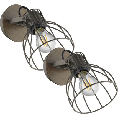 Modern Brown And Silver Wall Light Sconce2 Pack With Open Cage Shade E27 1X40W from B&Q