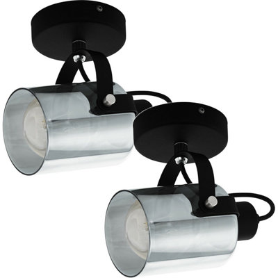  - Modern Black Chrome Wall Light Sconce With Transparent Glass Shade2 Pack