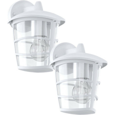 2 Pack Ip44 Outdoor White & Glass Lanterns60W E27 Porch Lighting from B&Q