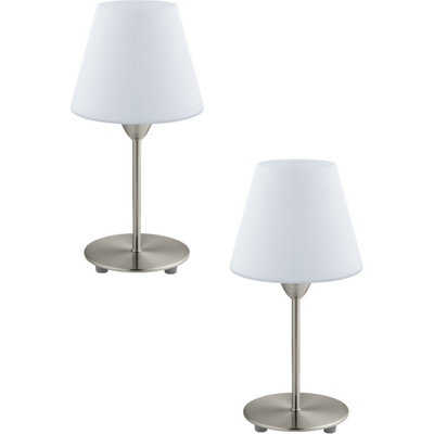 Set Of 2 Modern Table Lamps With Satin Nickel Base And White Opal Glass Shade from B&Q