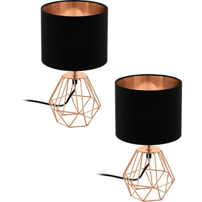  - Elegant 2 Pack Copper Base Table Lamps With Black Fabric Shade
