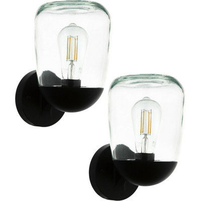  - Set Of 2 Ip44 Outdoor Wall LightsBlack Aluminium & Plastic With E27 Lamp Holder