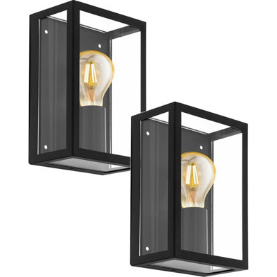  - 2 Pack Ip44 Black Outdoor Wall Lights With Glass BoxModern Porch Lamps