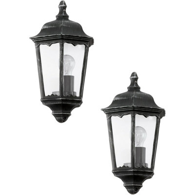 Set Of 2 Modern Ip44 Outdoor Wall Lights In Black And Silver Patina With Clear Glass from B&Q