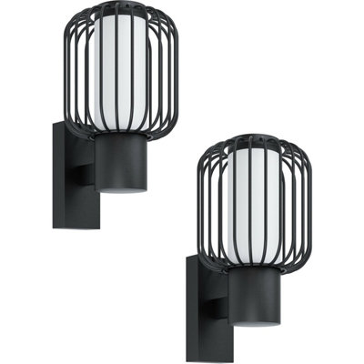Set Of 2 Ip44 Outdoor Black Wall Lights With Zinc Steel Cage And E27 Bulb from B&Q