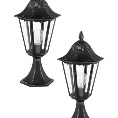 Stylish 2 Pack Ip44 Outdoor Pedestal Lights In Black & Silver Patina from B&Q