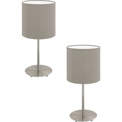 Elegant 2 Pack Satin Nickel Table Lamps With Taupe Fabric Shade from B&Q