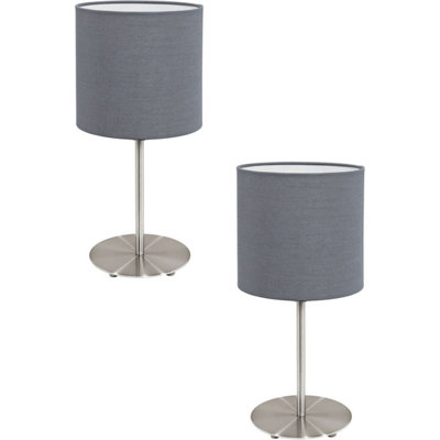 Set Of 2 Modern Table Desk Lamps With Satin Nickel Finish And Grey Fabric Shade from B&Q