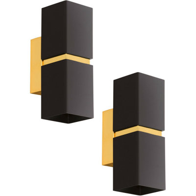  - Elegant 2 Pack Gold Plated Wall Lights With Black Square Shades