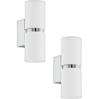  - Stylish 2 Pack Wall Light With Chrome Accents And White Shades