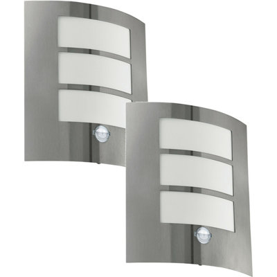 2 Pack Stainless Steel Ip44 Outdoor Wall Lights With Pir Motion Sensor60W E27 from B&Q