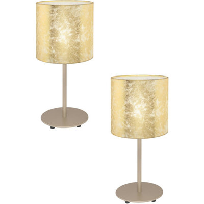  - Elegant 2 Pack Champagne Table Lamps With Gold Fabric Shade