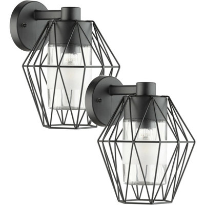 2 Pack Ip44 Outdoor Wall Light With Black Wire Cage ShadeStylish And Durable Porch Lamps from B&Q