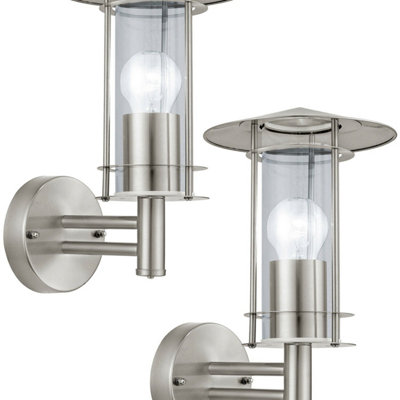 Stylish 2 Pack Ip44 Outdoor Wall Lights With Stainless Steel And Glass Shade60W E27 For Porch from B&Q