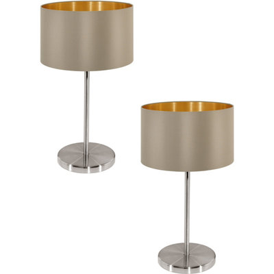  - Elegant 2-Pack Satin Nickel Table Lamps With Taupe Gold Fabric Shade