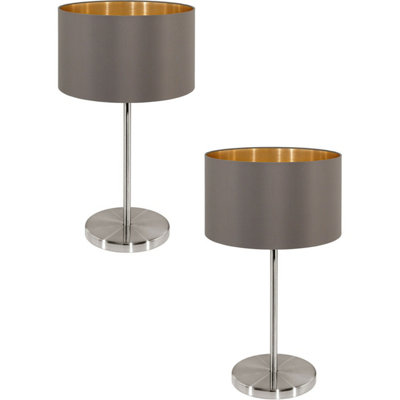 Set Of 2 Modern Table Lamps With Satin Nickel And Cappuccino Gold Fabric Shade from B&Q