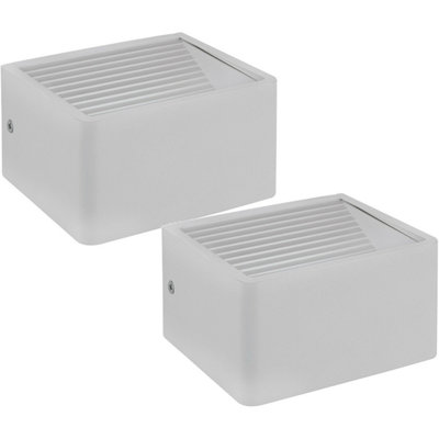 2 Pack Ip44 Outdoor Wall LightsModern White Aluminium 6W Led Porch Lamps from B&Q