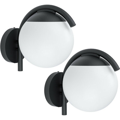 2 Pack Ip44 Outdoor Wall Lights With Black Finish And Diffused ShadeModern Porch Lamps from B&Q