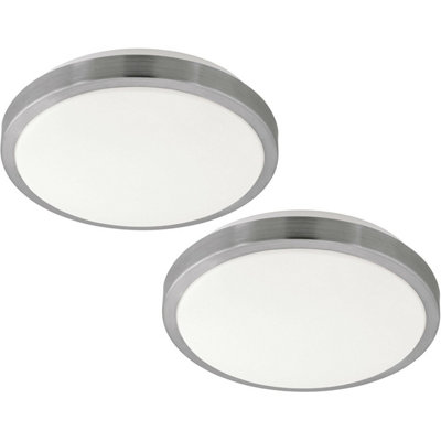 2-Pack Modern Led Flush Ceiling Lights With White Shade And Satin Nickel Finish from B&Q