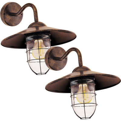 2 Pack Ip44 Outdoor Antique Copper Wall LightsStylish Fisherman Lanterns 60W E27 from B&Q
