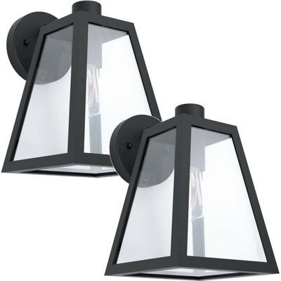 Set Of 2 Black Ip44 Outdoor Wall LanternsModern Trapeze Design With E27 Socket from B&Q