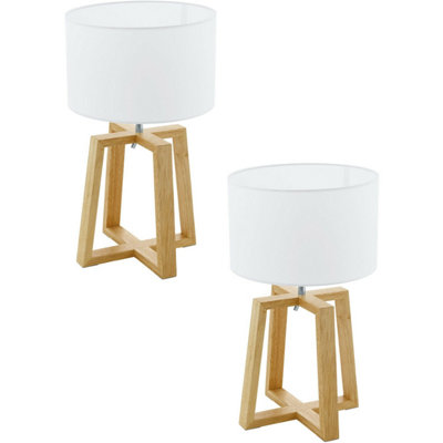 B&Q Stylish 2 Pack Natural Chrome Table Desk Lamps With Fabric Shade White