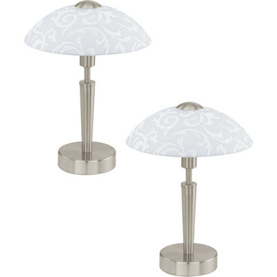 Set Of 2 Modern Satin Nickel Table Lamps With White Satin Glass Shade from B&Q