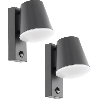 2 Pack Modern Ip44 Outdoor Wall Light With Pir Sensor In Anthracite Steel from B&Q