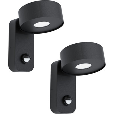 2 Pack Modern Ip44 Outdoor Wall Lights With Pir SensorBlack Zinc Steel 6W Led from B&Q