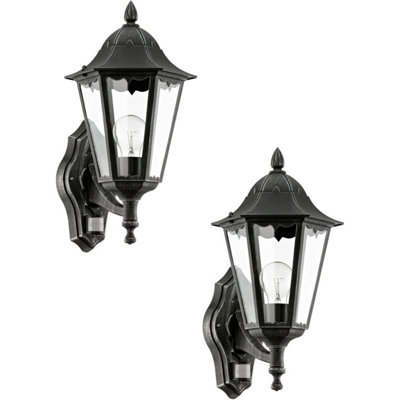 2 Pack Modern Outdoor Wall Lights With Pir SensorBlack & Silver Patina from B&Q